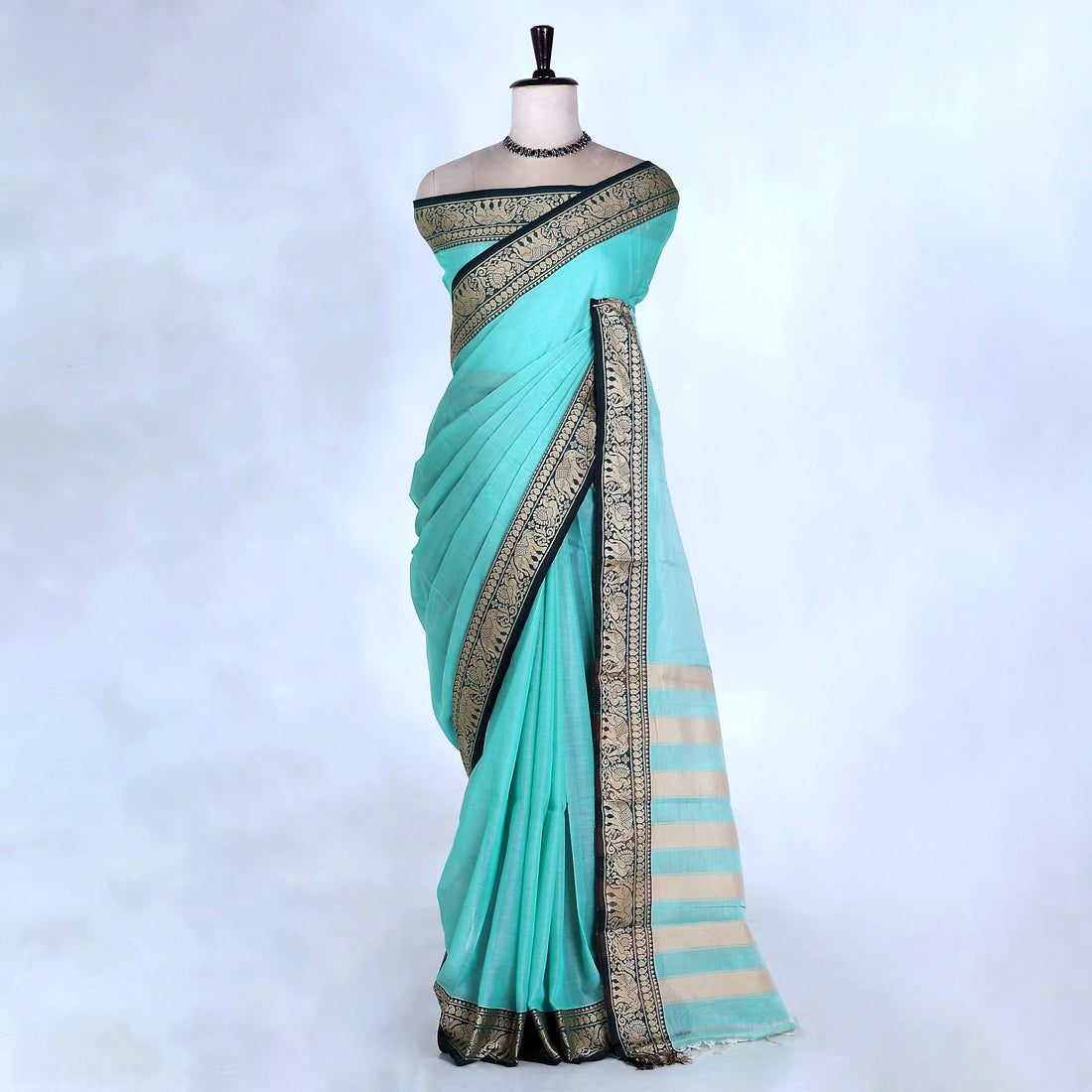 Aqua Blue Mangalagiri Cotton Saree for Women | Festive Summer Collection | Jeyachandran - Full View
