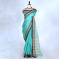 Aqua Blue Mangalagiri Cotton Saree for Women | Festive Summer Collection | Jeyachandran - Full View