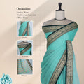 Mangalagiri Cotton Saree With Intricate Zari Woven Black Border In Aqua Blue, Draped Front View On Mannequin
