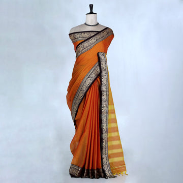 Orange Mangalagiri Cotton Saree for Women | Festive Summer Collection | Jeyachandran - Full View