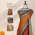 Orange Handloom Mangalagiri Cotton Saree With Black Zari Border Matching Blouse Piece And Striped Pallu