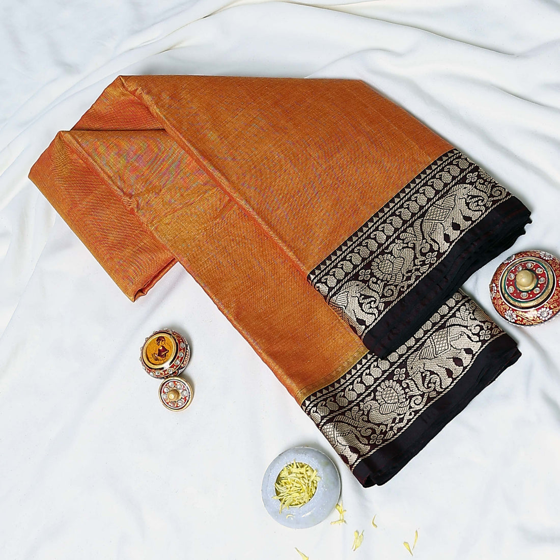 Orange Mangalagiri Cotton Saree for Women | Festive Summer Collection | Jeyachandran - Full View