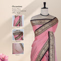 Mangalagiri Cotton Saree With Intricate Zari Woven Black Border In Pink Draped Front View On Mannequin