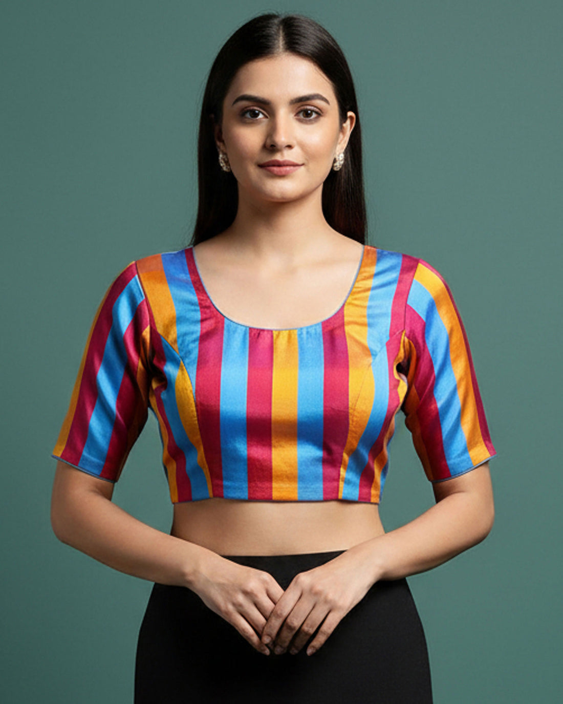 Women's Traditional Checked 1 Meter Blouse Material with Soft Finish - Multi