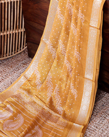 Classic Dola Silk Saree with Delicate Floral Vine Buti and Intricately Woven Zari Border - Yellow