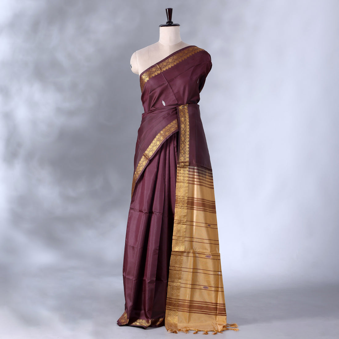 Maroon Banana Pith Semi Silk Saree for Women | Wedding & Festive occasion | Jeyachandran - Full View