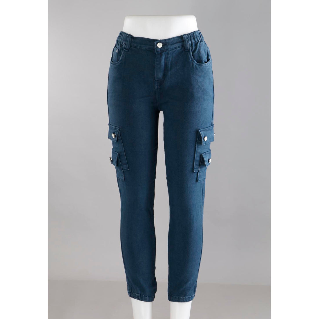Women Teal Blue Jogger Cargo Jeans
