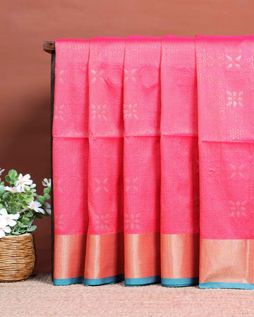 Ethnic Thread Design Soft Silk Saree - Pink