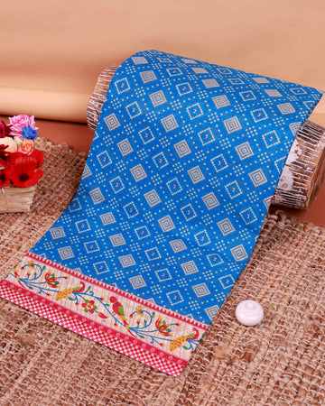 All-Over Floral Printed Voile Saree with Intricate Contrast Border – Blue
