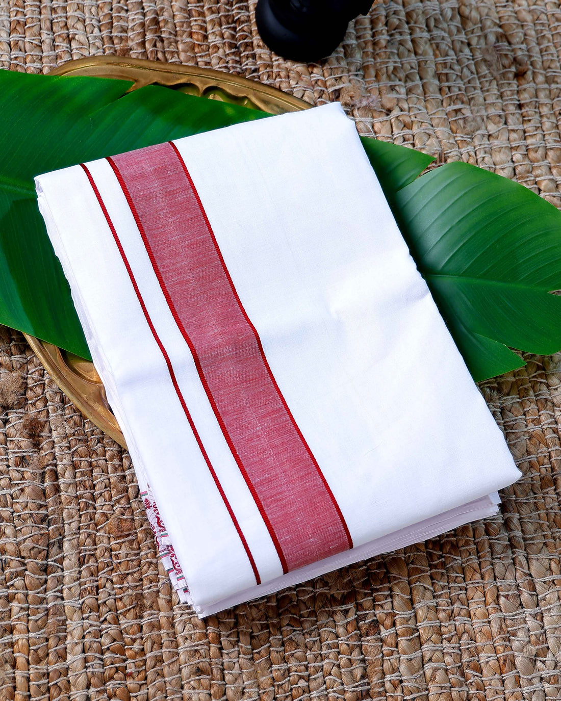 Men’s Cotton Dhoti with Maroon Colour Border - White