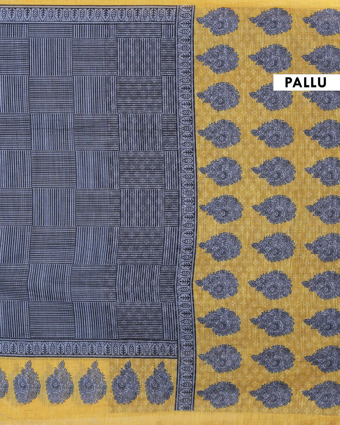 Ethnic Grey Linen saree with Multi-color Paisley and Floral Design