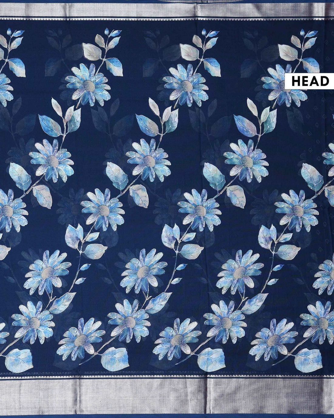 Elegant All Over Floral Printed Georgette Saree with Artistic Botanical Motifs and Elegant Woven Border  - Navy Blue