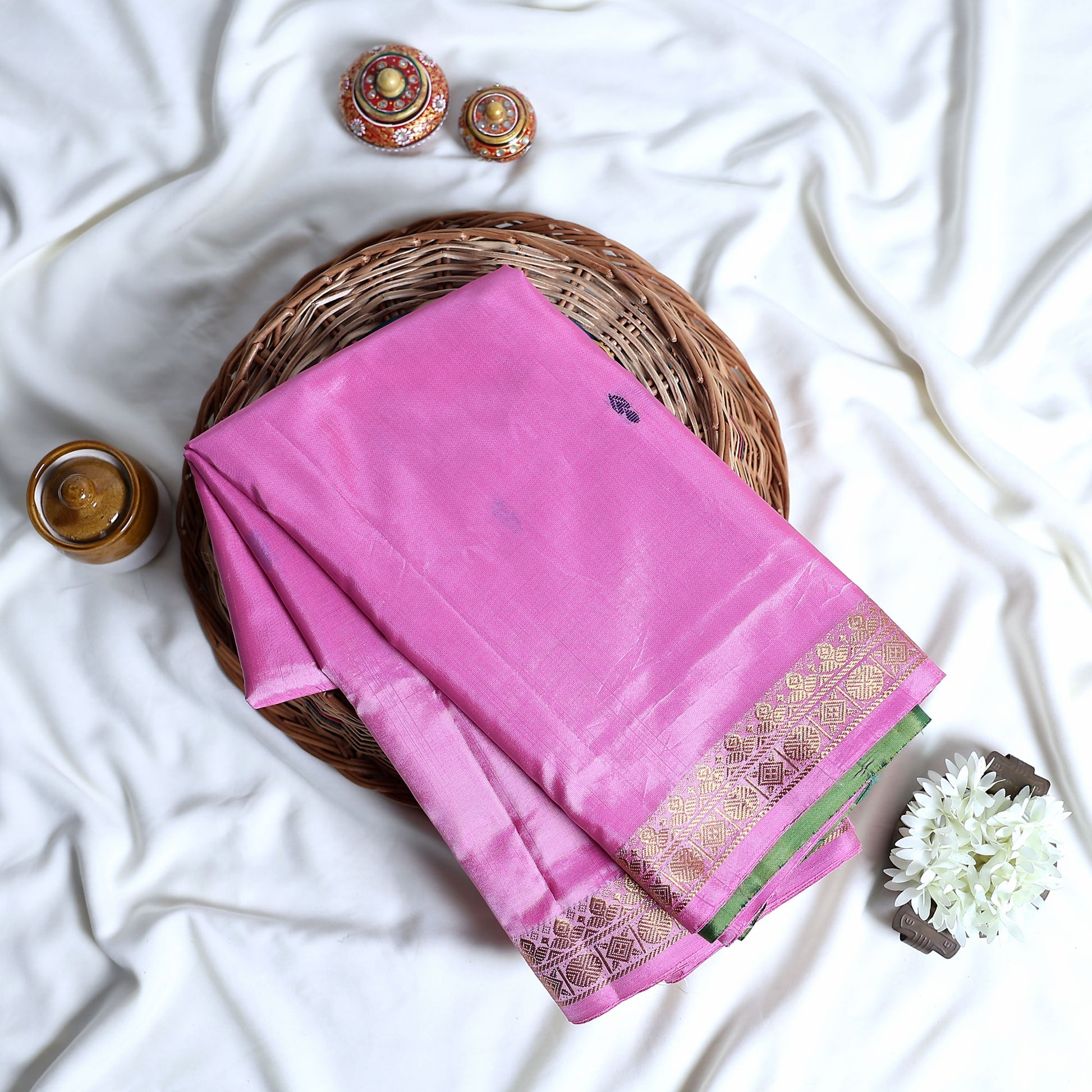 Banana Pith Saree With Elegant Gold Zari Border