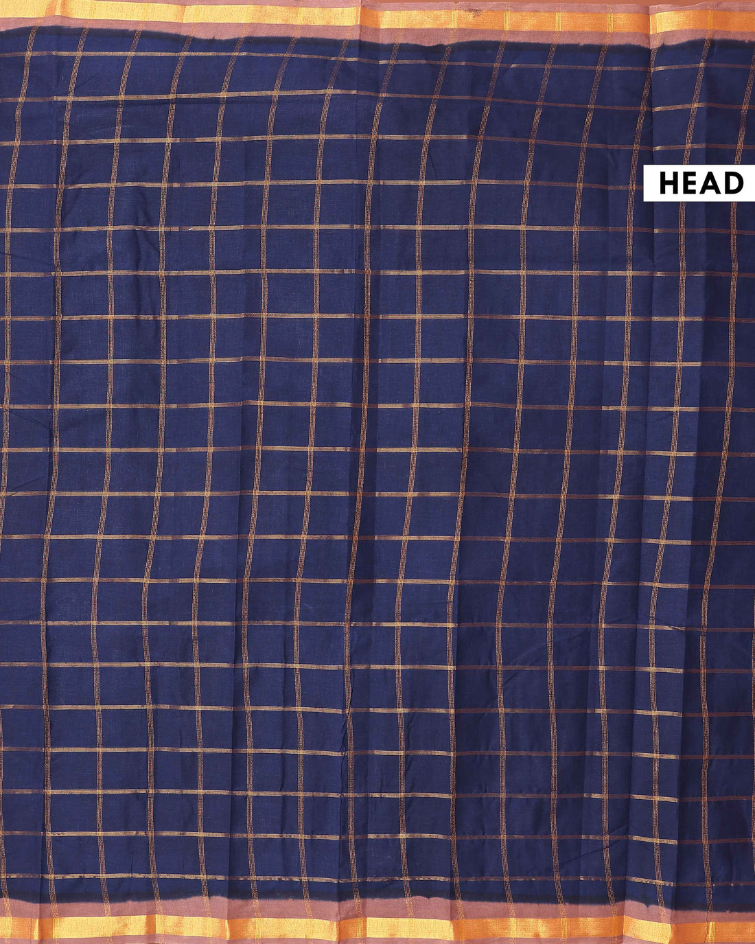 Traditional Sungudi Cotton Handloom Saree with Zari Checked Pattern and Contrast Border - Navy Blue