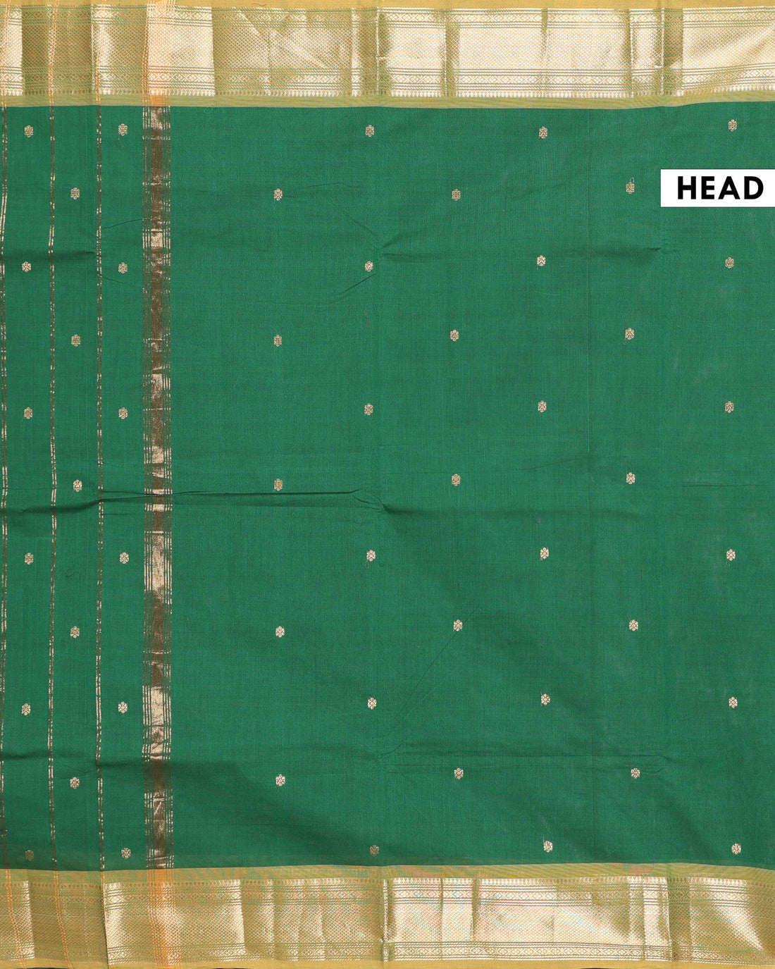 Traditional Handloom Chettinad Cotton Saree with Zari Woven Temple Border and Elegant Small Butta Motifs - Green