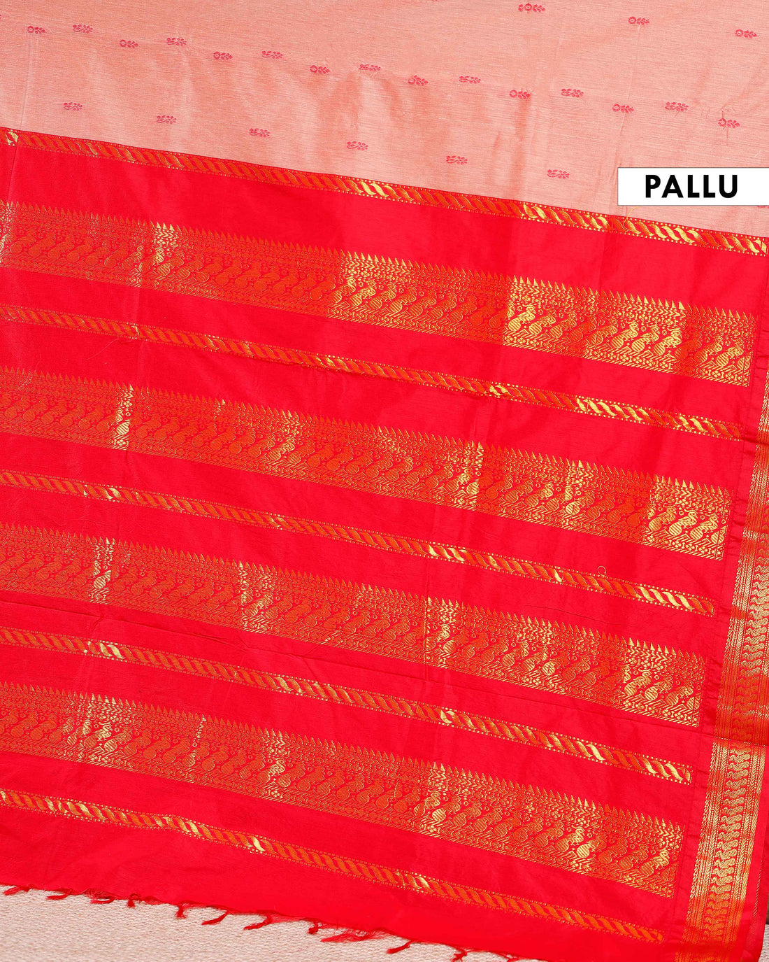 Handloom Kalyani Cotton Saree with Intricate Zari Woven Border - Peach