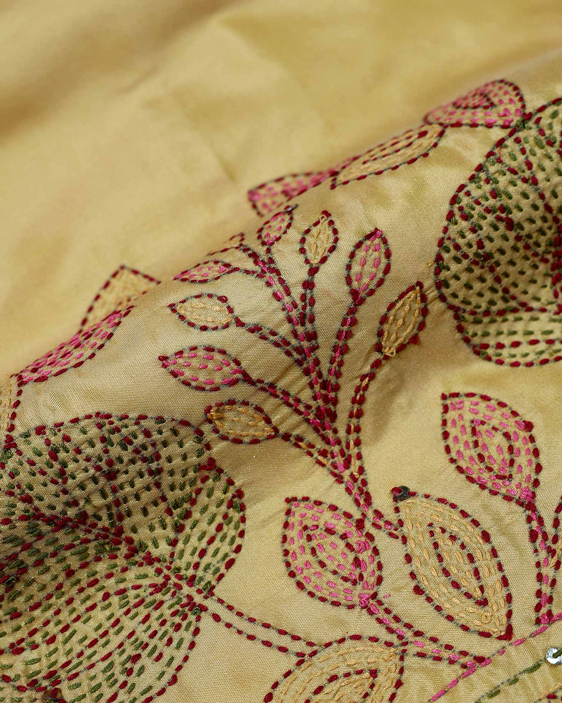 Elegant Women’s Blouse Material with Handcrafted Floral Embroidery and Elegant Geometric Border Design - Golden Yellow