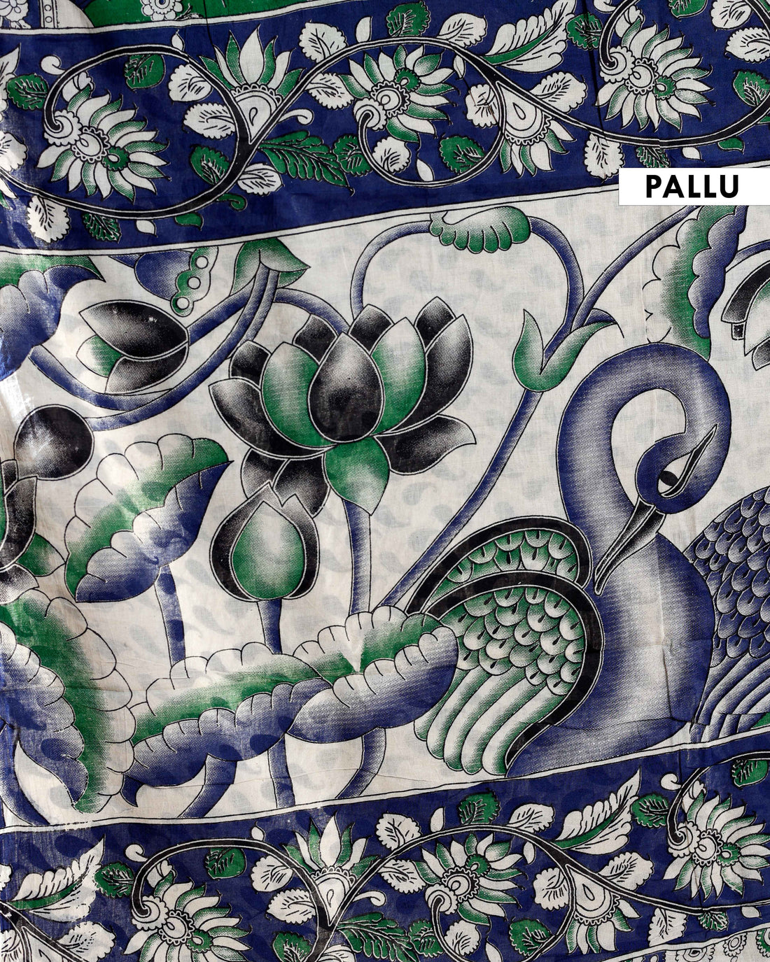Traditional Handloom Kalamkari Cotton Saree with Intricate Floral and Avian Motifs - Green