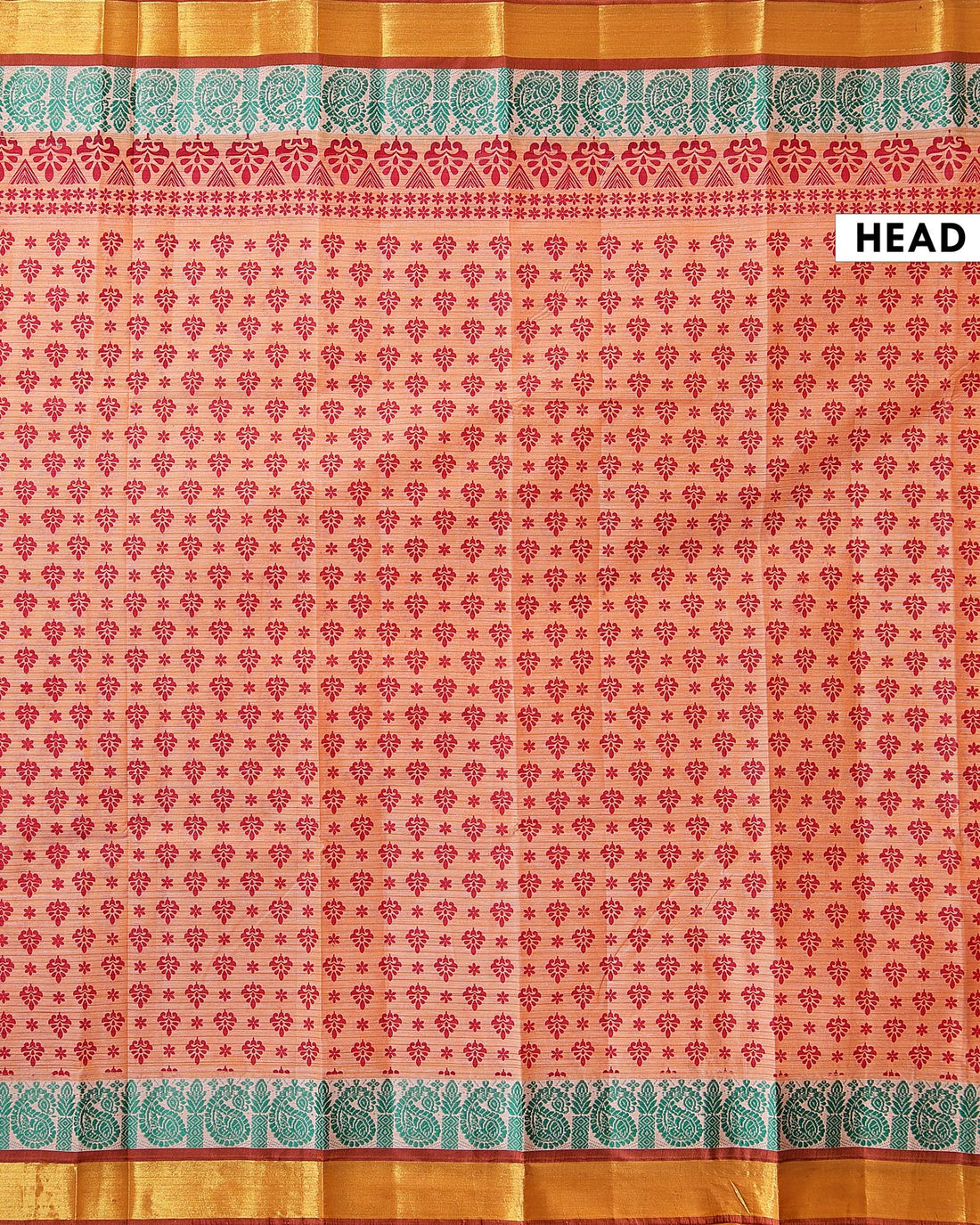 Traditional Kovai Cotton Saree with All Over Traditional Motif Weave and Contrast Jacquard Border- Peach