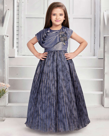 Double Shade Color Floral Embellishment Work Frock