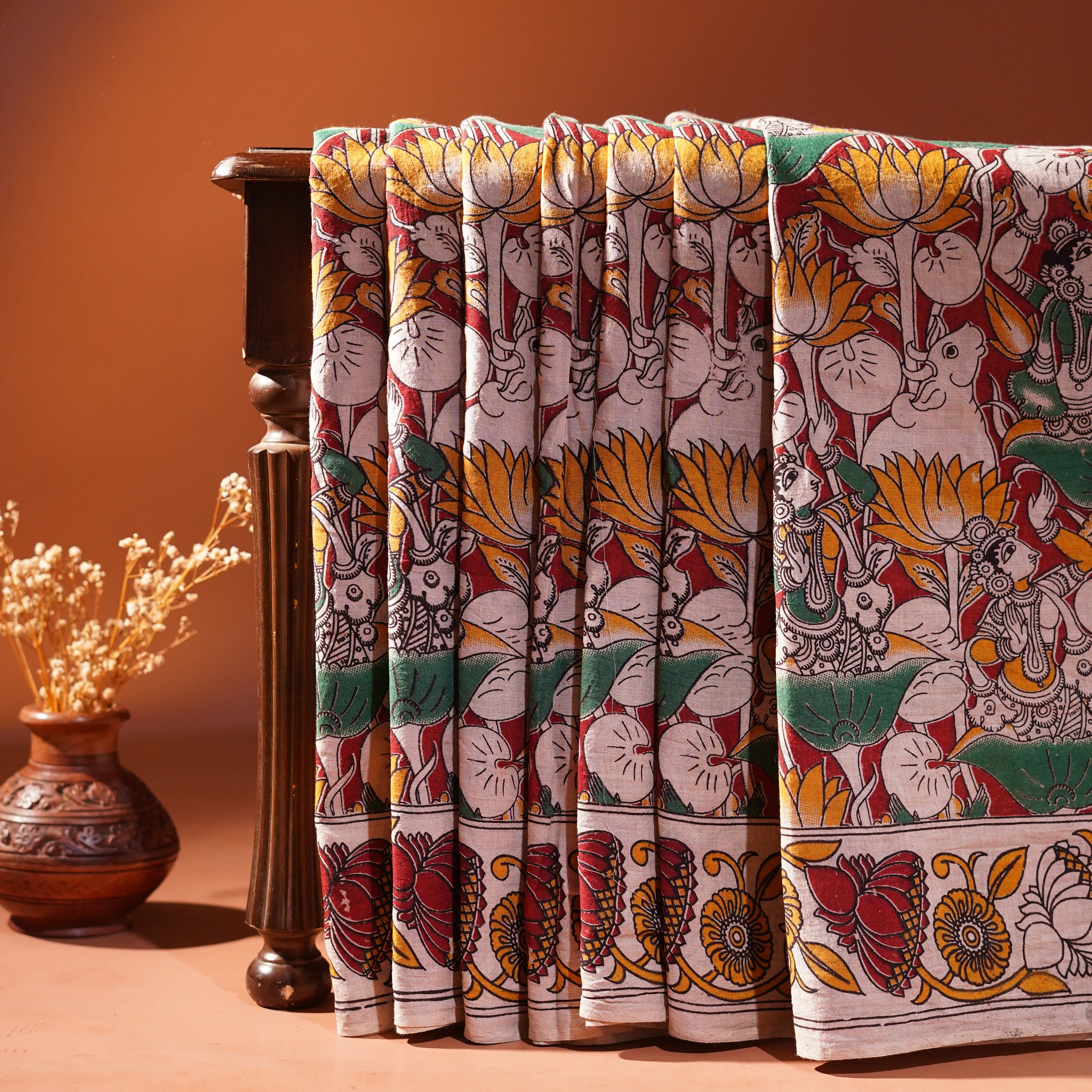 Cotton Kalamkari Printed Saree - Red