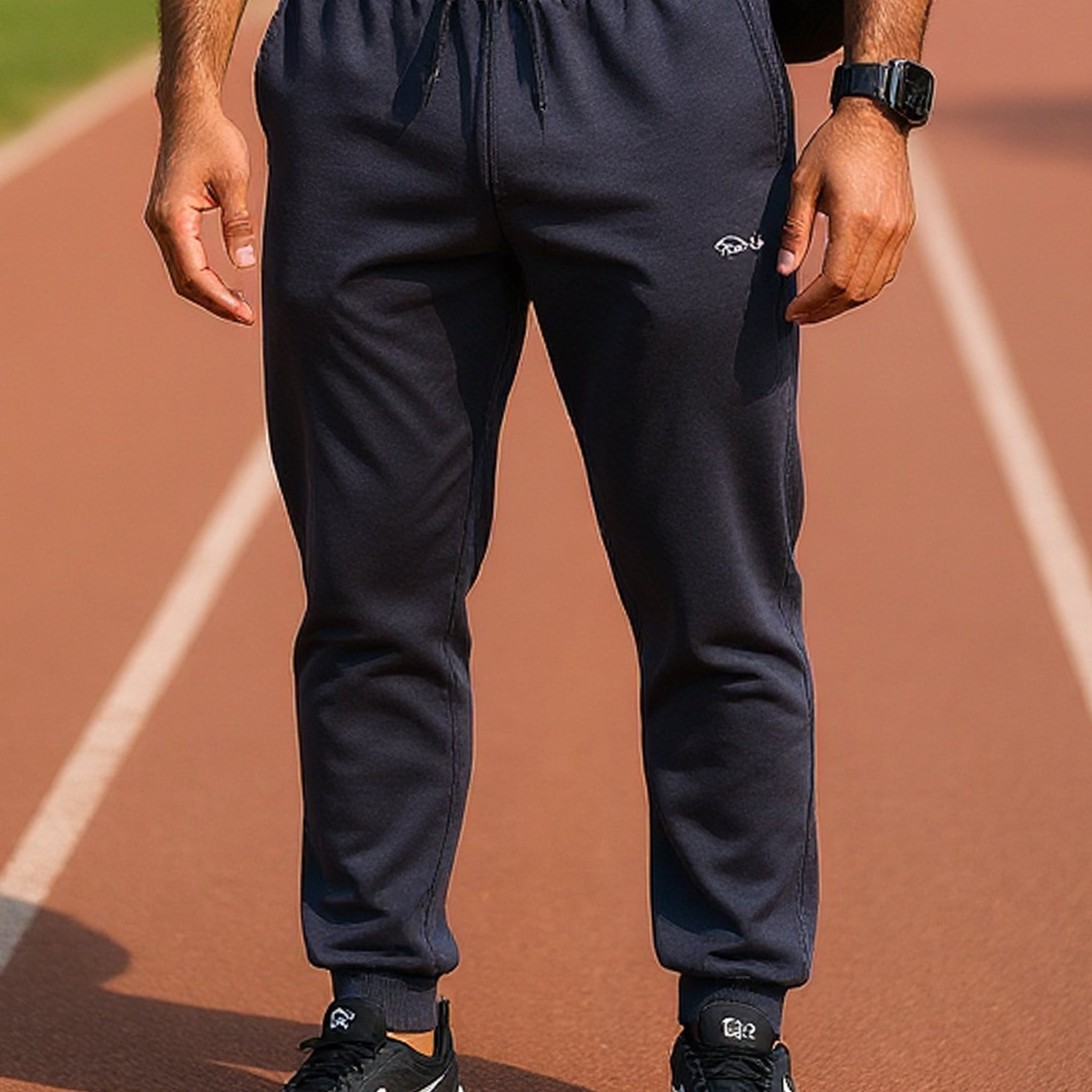 Men’s Jogger-Style Track Pant with Ribbed Cuffs and Adjustable Drawstring - Navy Blue