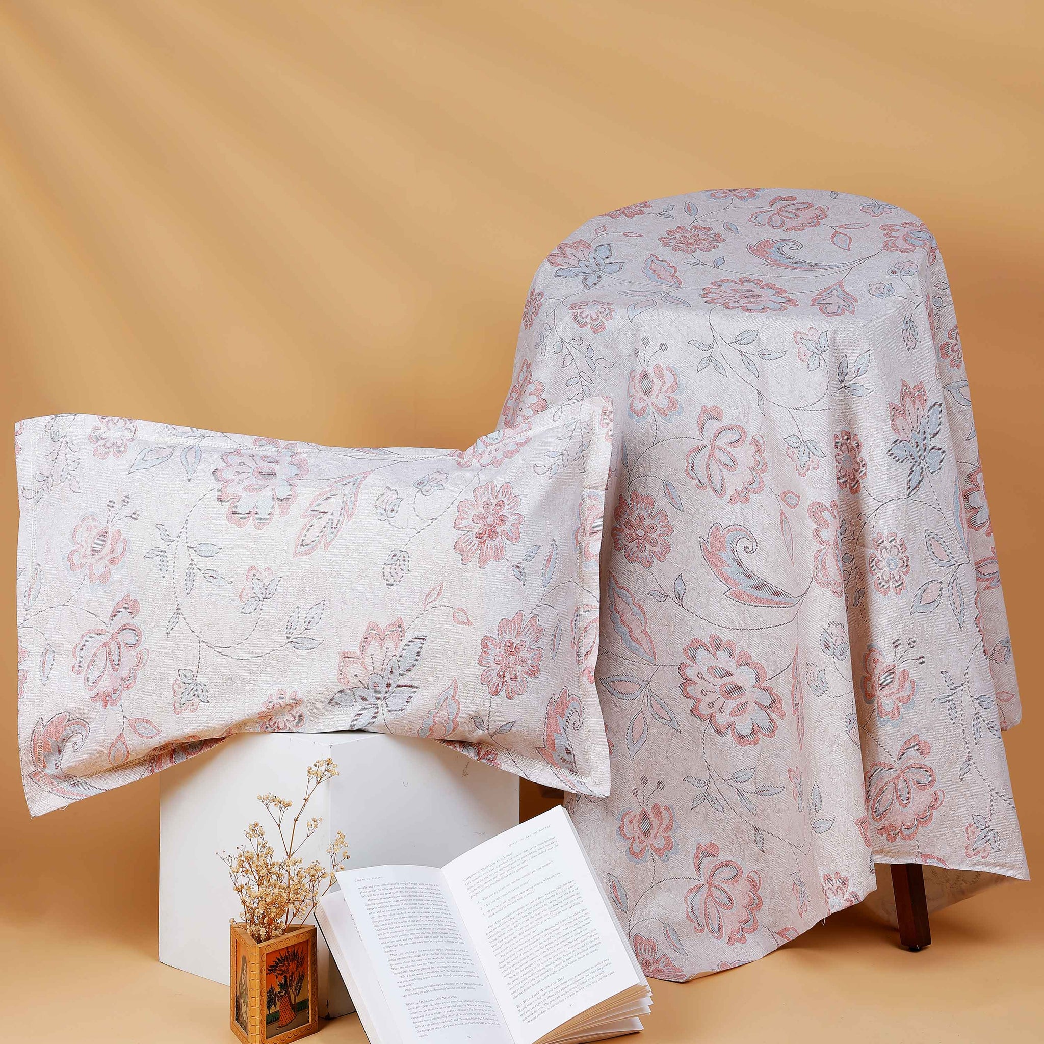 Whispering Petals Reversible Bed Cover With Pillow Cover - Off White