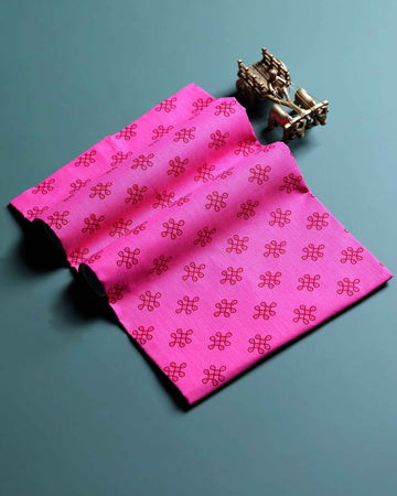 Women’s Handloom Cotton 1 Meter Blouse Material with Kalamkari Print - Pink