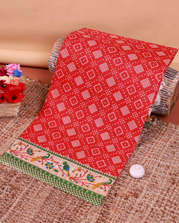 All-Over Floral Printed Voile Saree with Intricate Contrast Border – Red