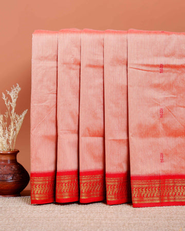 Handloom Kalyani Cotton Saree with Intricate Zari Woven Border - Peach