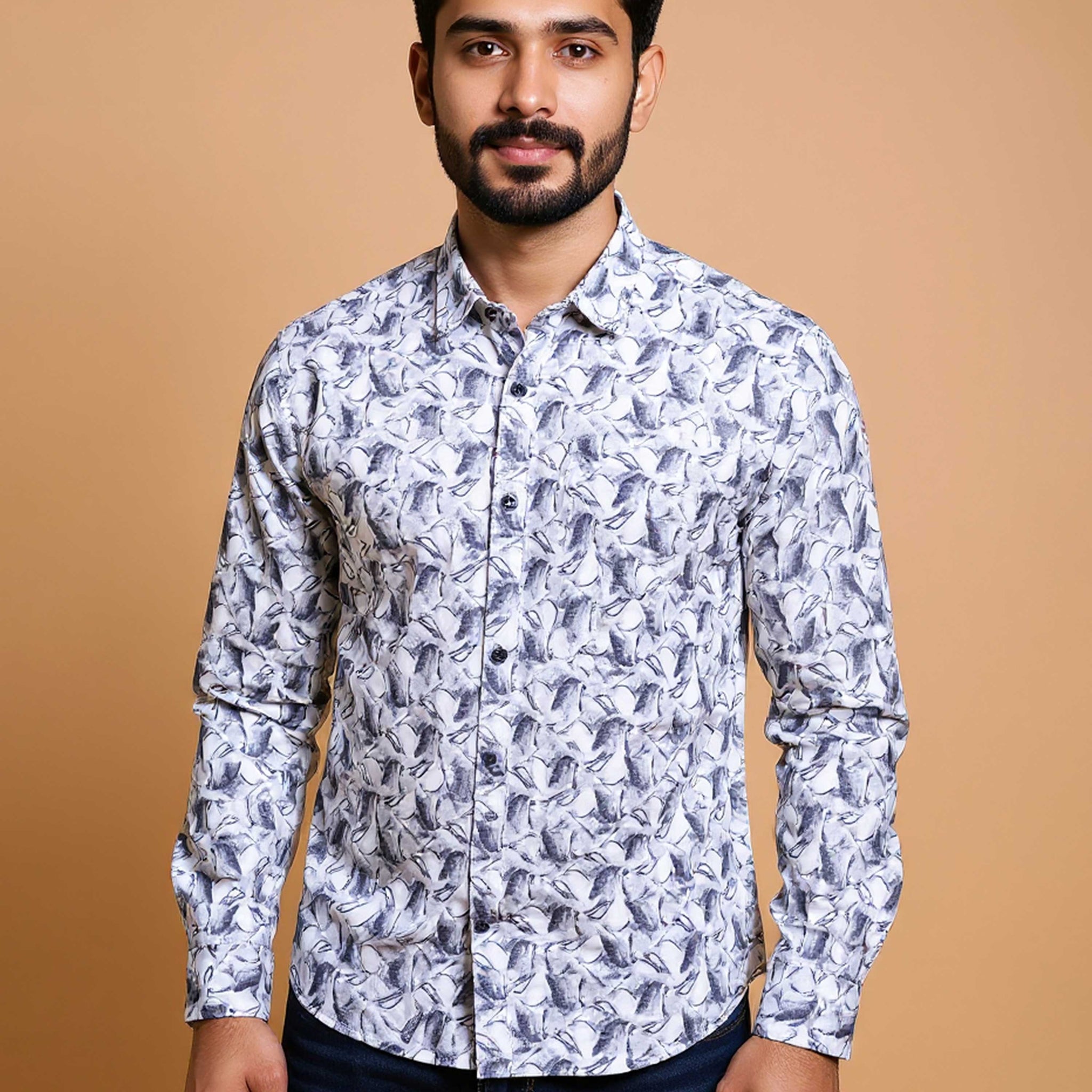 Men's Rocx Brand Printed Casual Shirt with Abstract Pattern and Full Sleeves - Multi