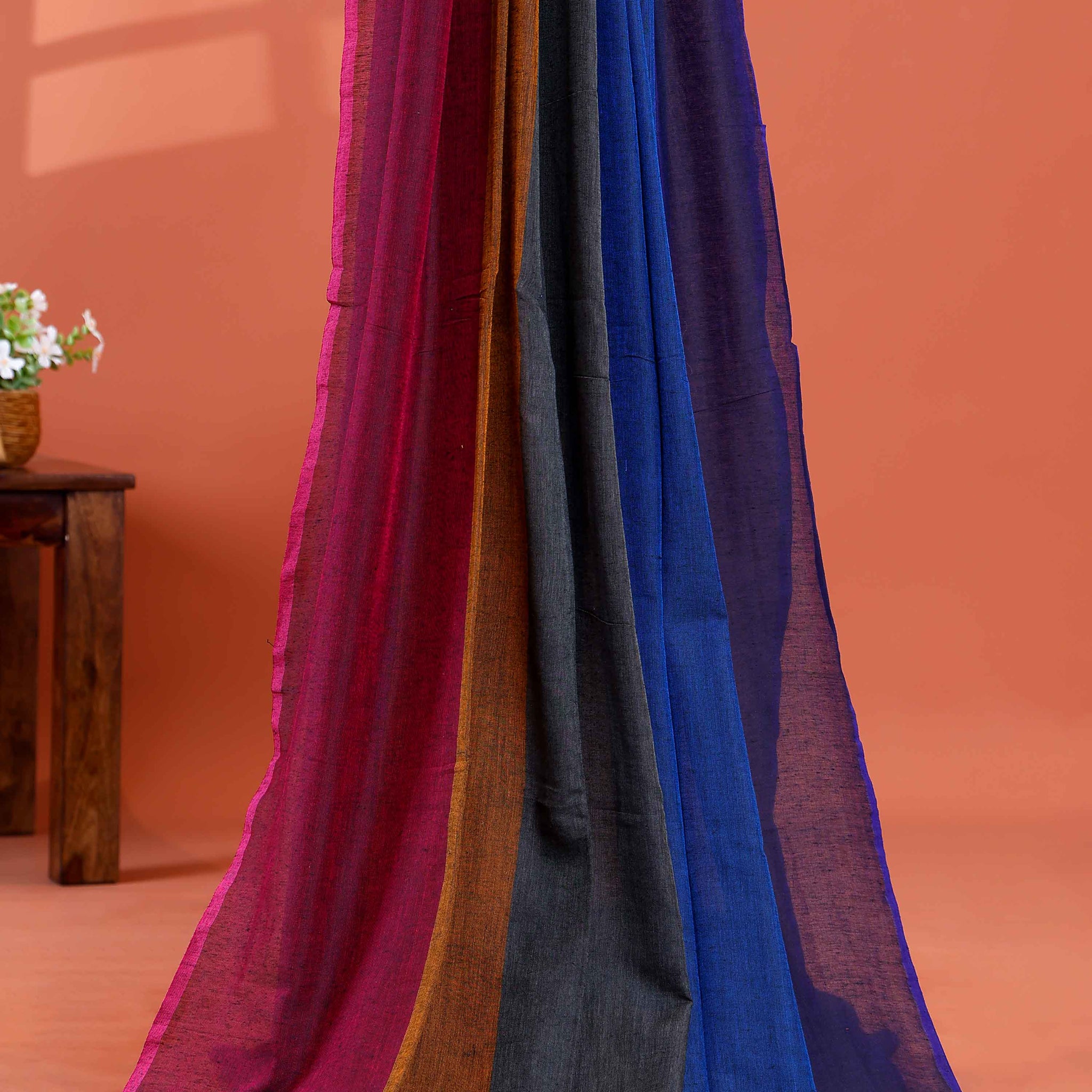 Handwoven Mul Mul Cotton Saree with Bold Striped Pattern and Tassel Detailing - Multi