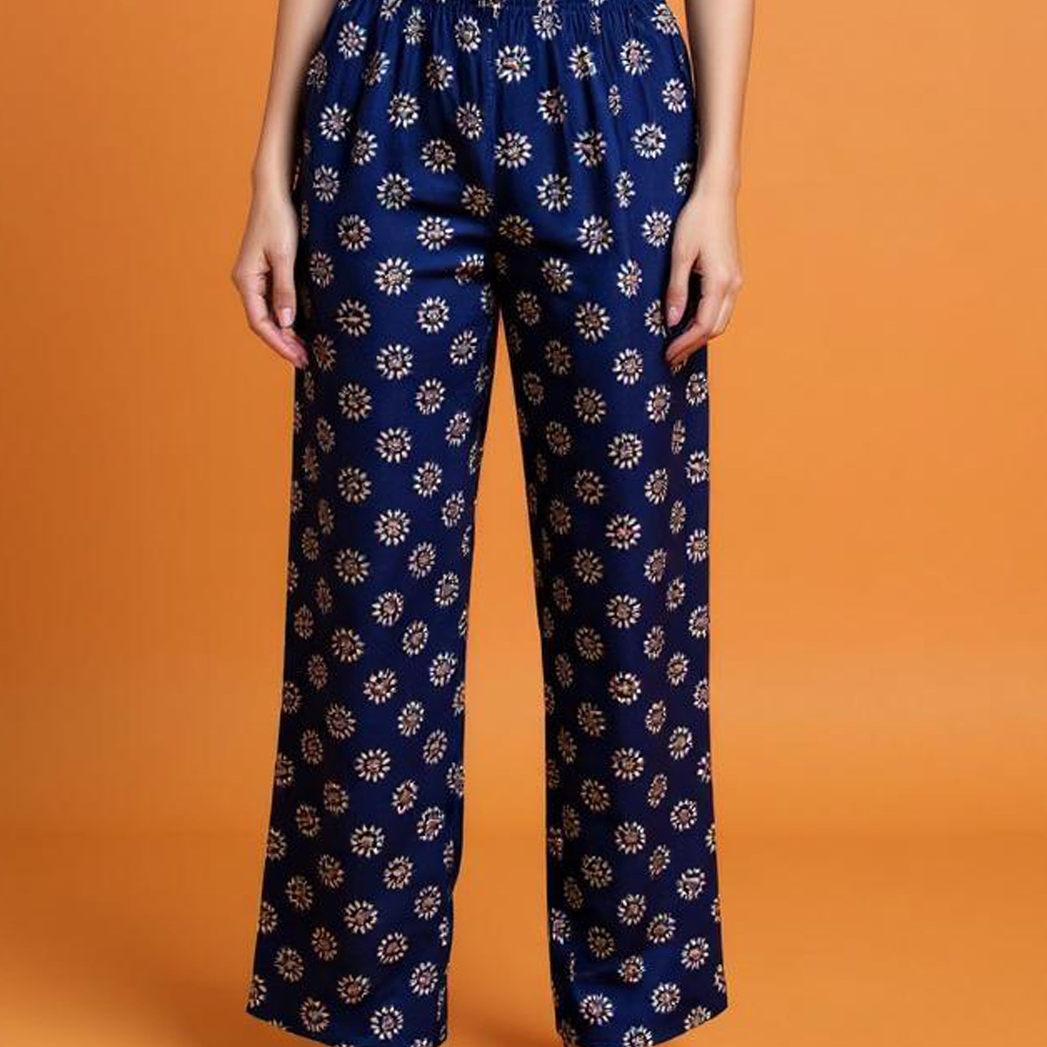Ethnic Print Relaxed Fit Palazzo Pant -Blue