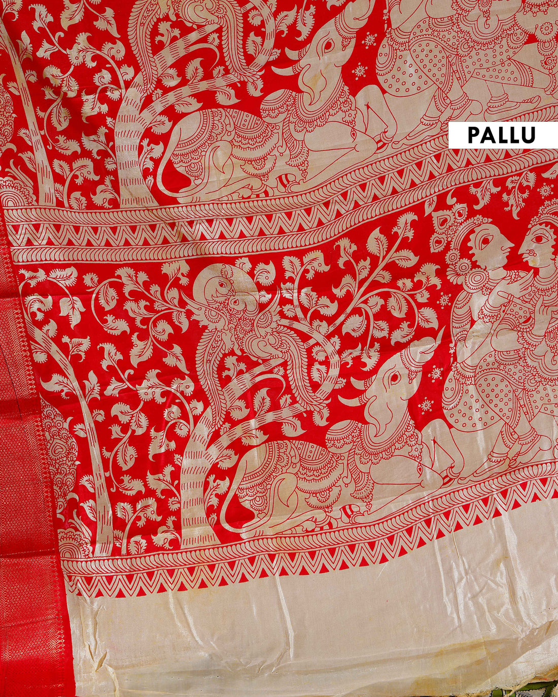 Elegant Mangalagiri Semi Silk Saree with Traditional Floral Motifs - Green