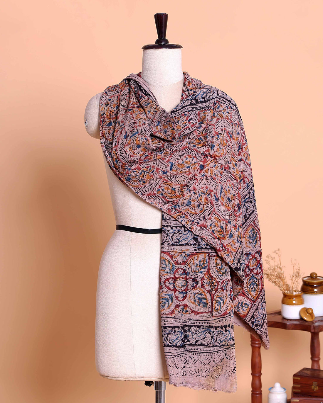 Women’s Traditional Floral Paisley Printed Dupatta with Intricate Handcrafted Motifs and Ornamental Border Design - Multi