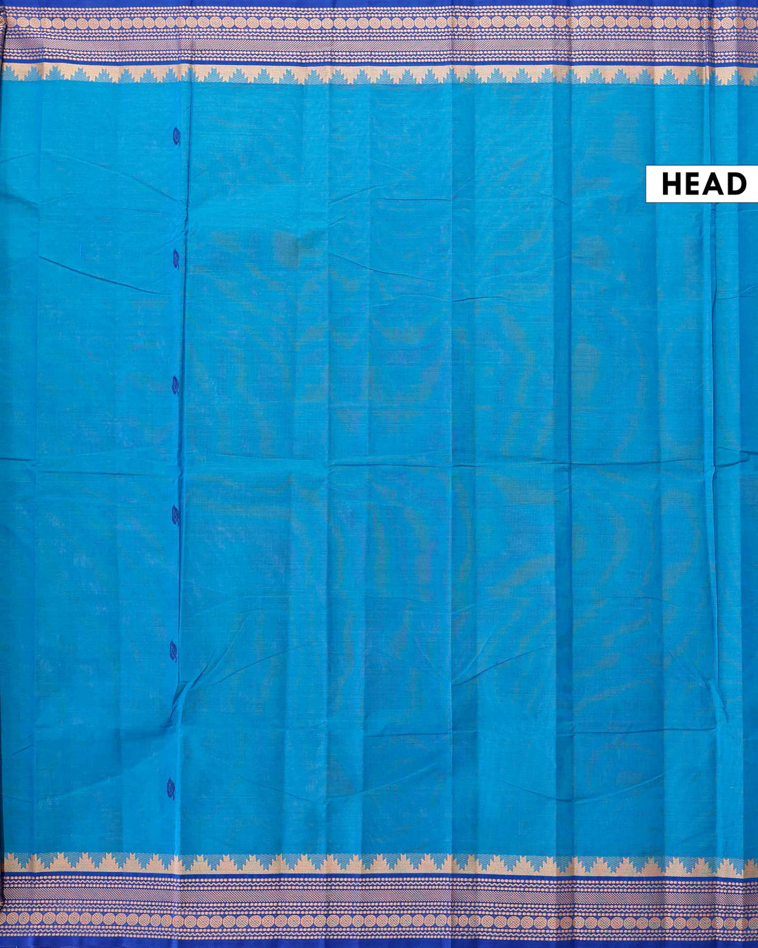 Traditional Handloom Chettinad Cotton Saree with Plain Body and Temple Inspired Thread Woven Border - Blue