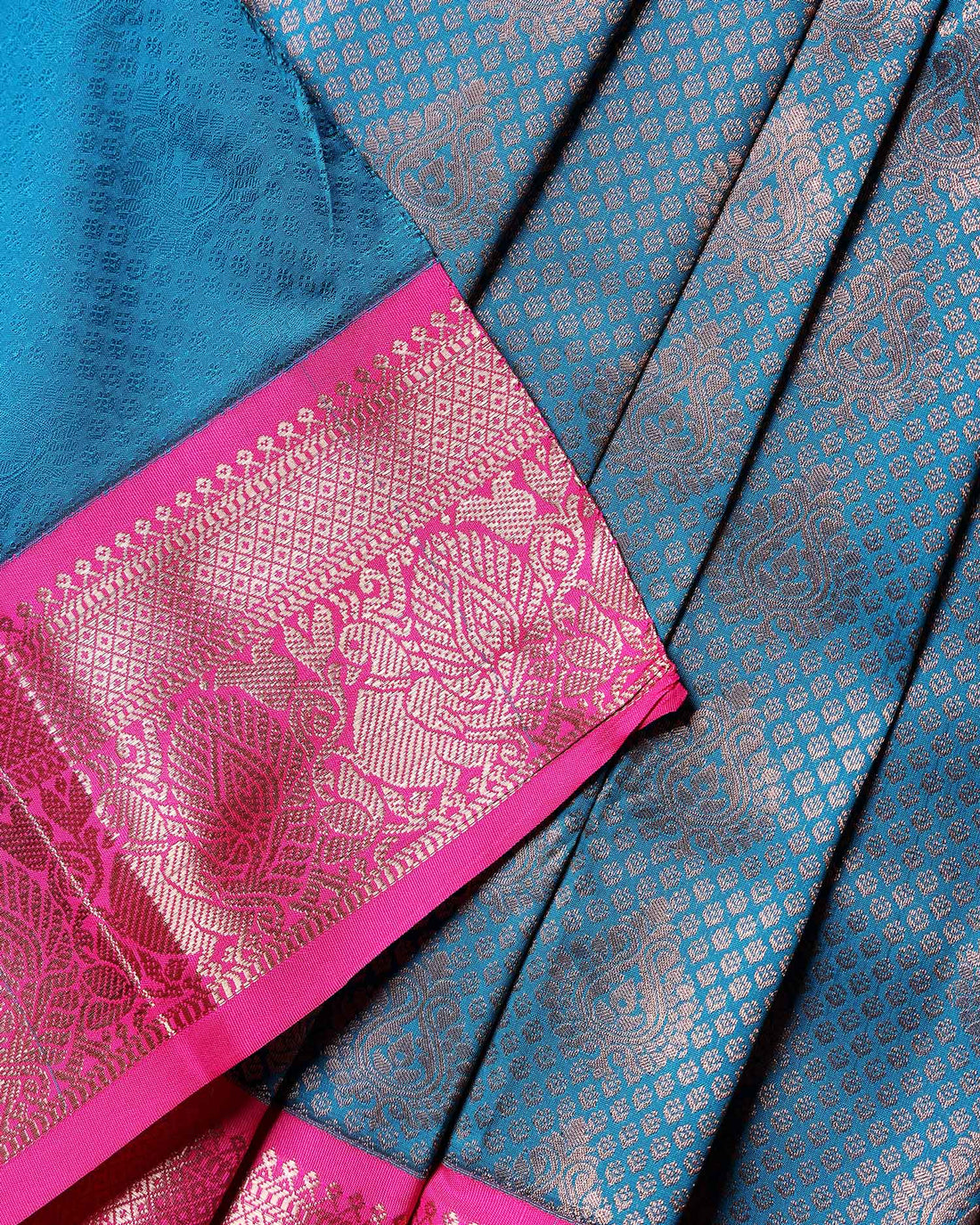 Traditional Kids Pattu Pavadai Material with Rich Zari Butta Design and Traditional Woven Border - Teal Blue