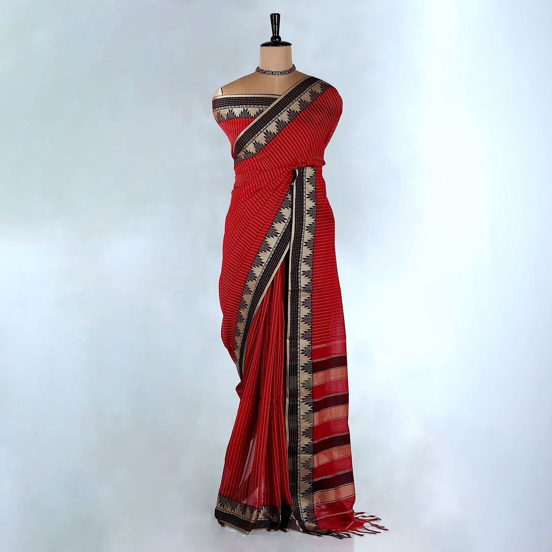 Red Mangalagiri Cotton Saree for Women | Festive Summer Collection | Jeyachandran - Full View