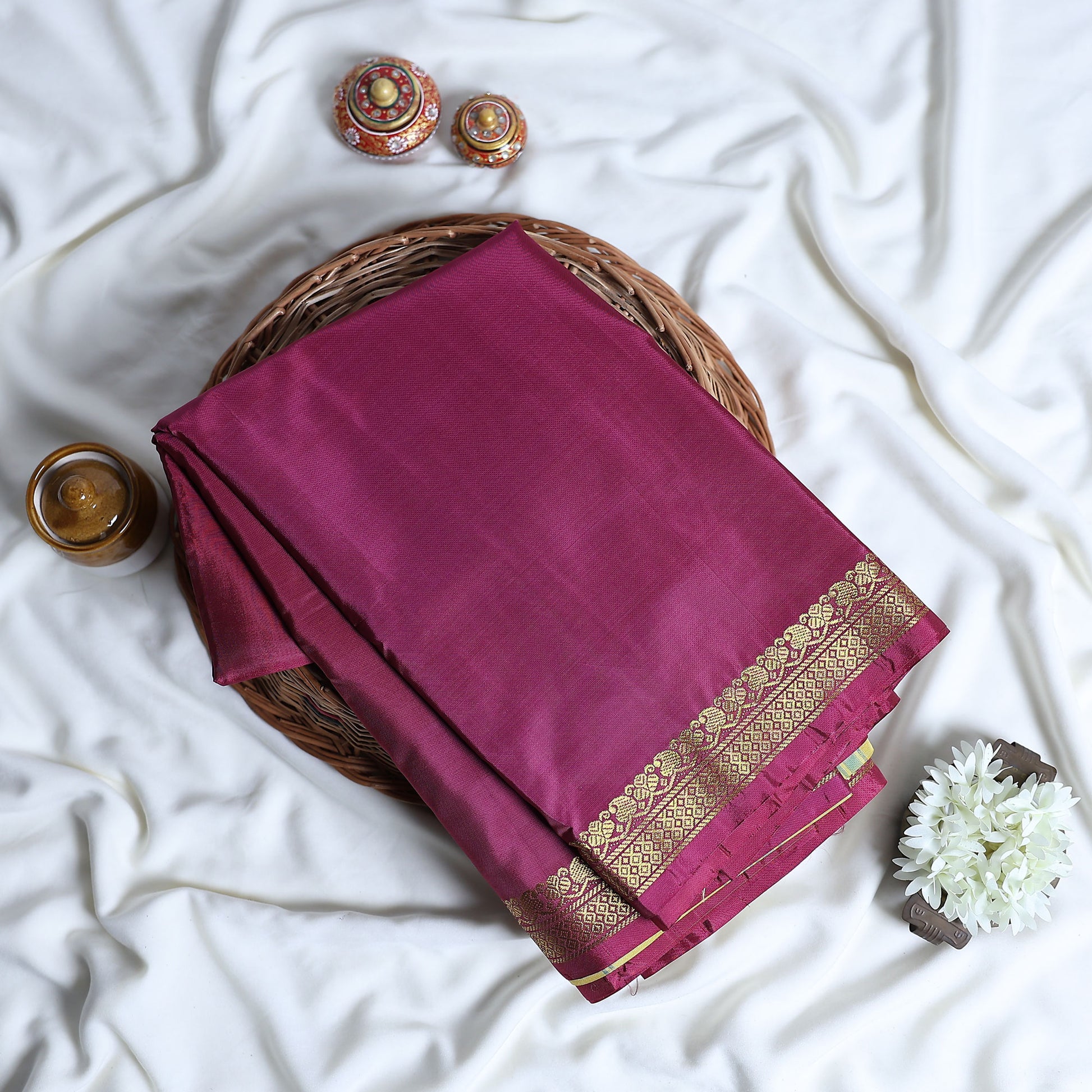Banana Pith Saree With Elegant Gold Zari Border