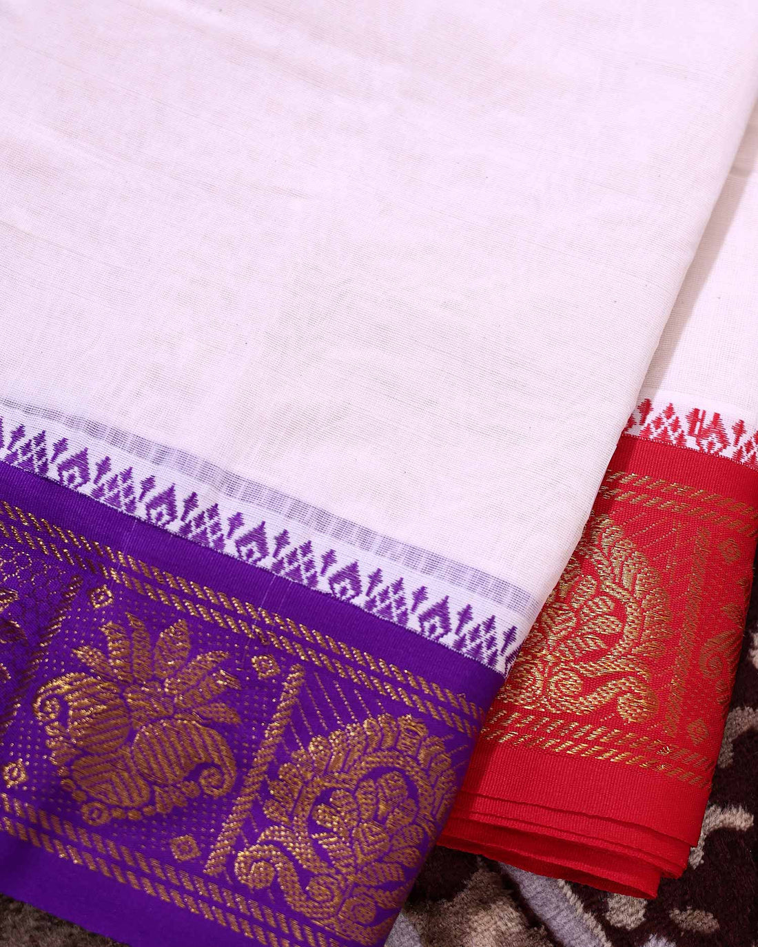 Traditional Men’s Handloom Cotton Dhoti 9*5 Meter with Elegant Multi Border – Off White