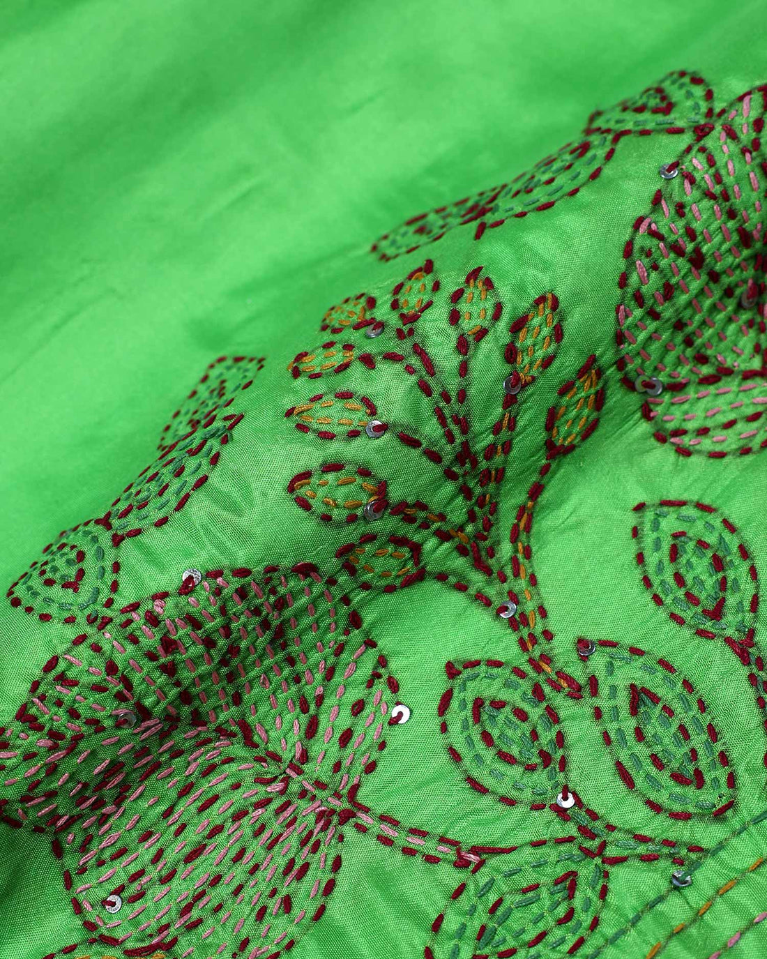 Elegant Women’s Blouse Material with Handcrafted Floral Embroidery and Elegant Geometric Border Design - Green