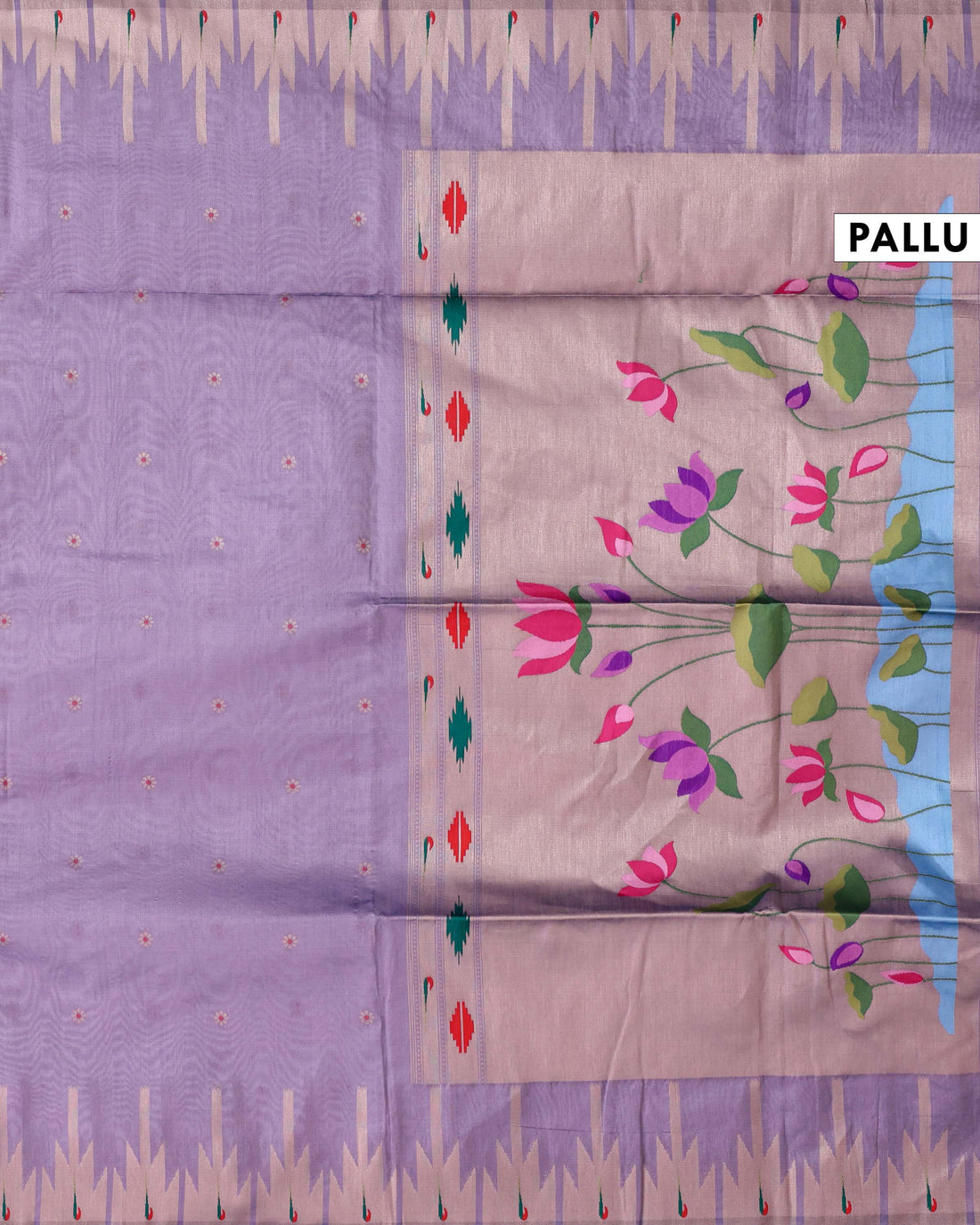 Traditional Paithani Inspired Raw Silk Saree with Butti Motifs and Elegant Temple Inspired Border -  Lavender