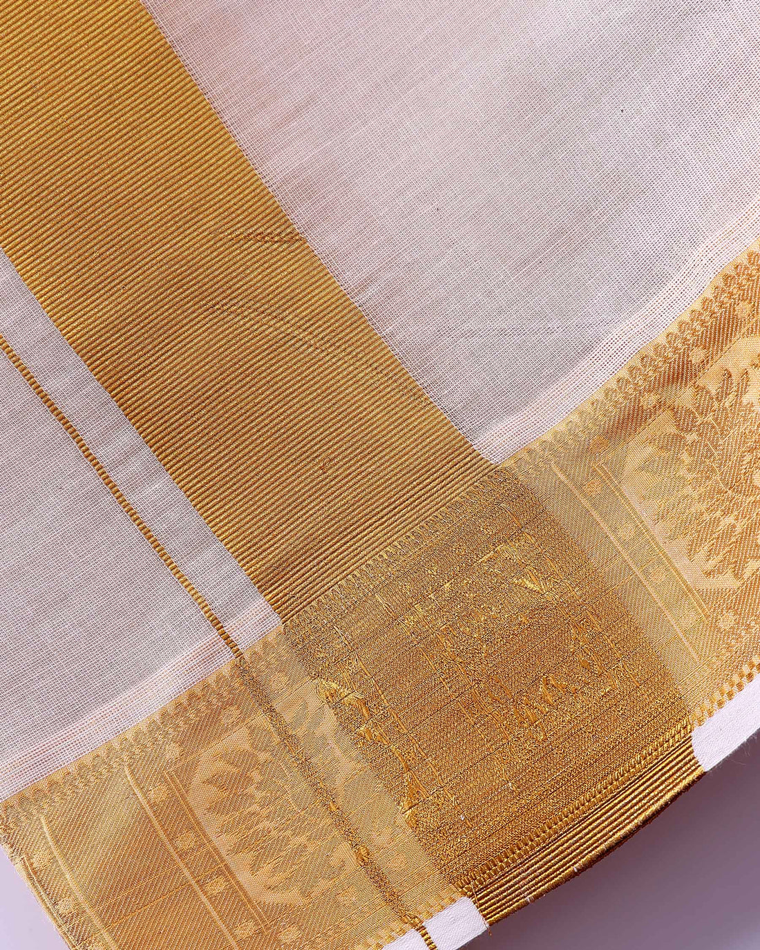 Men’s Classic Handloom Cotton Dhoti (9×5 Meter) with Traditional Gold Border - Off White