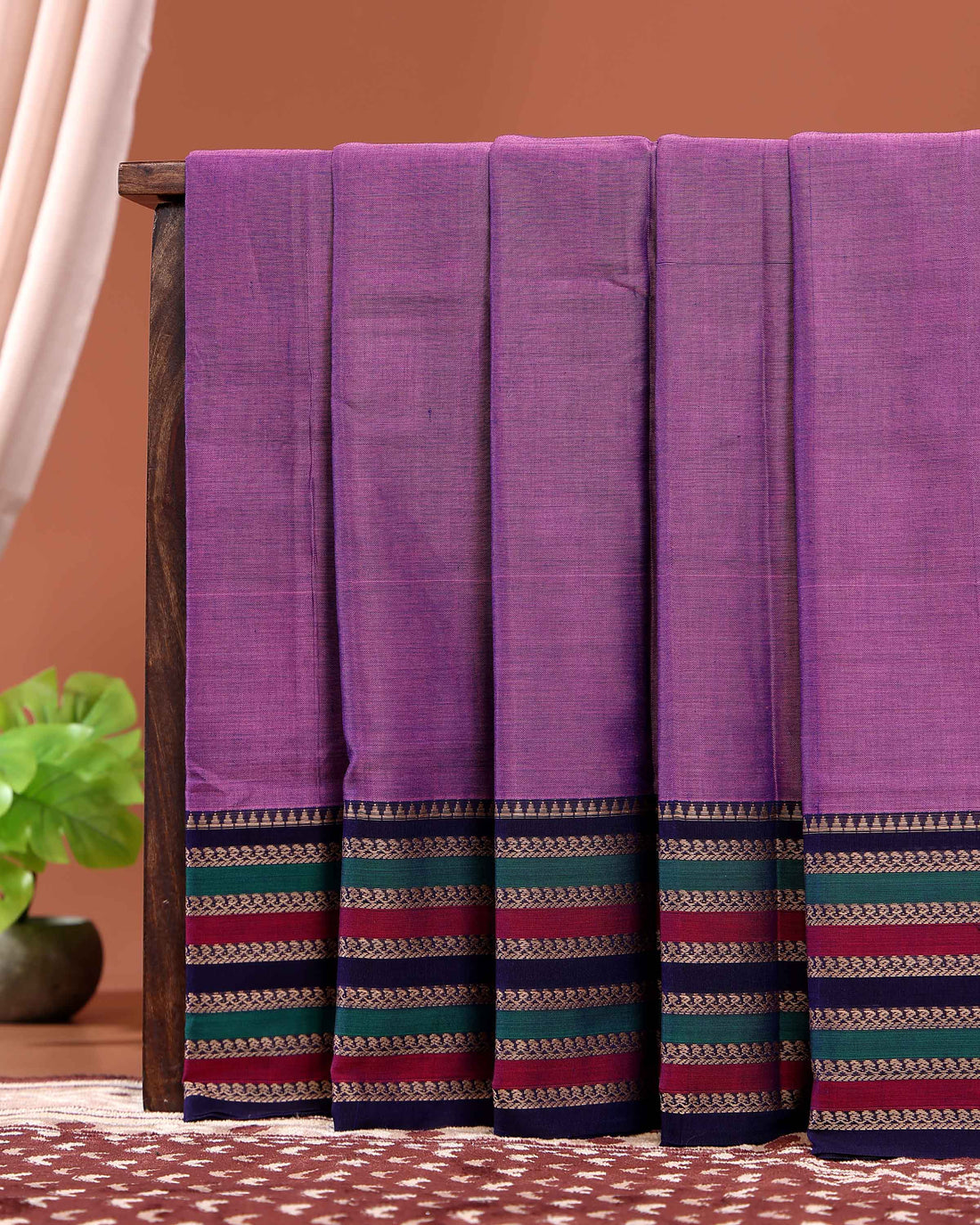 Elegant Narayanpet Cotton Saree Classic Temple Border and Striped Pallu - Purple