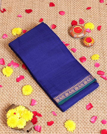 Traditional Handloom Narayanpet Cotton Saree with Zari Border and Traditional Motifs - Blue