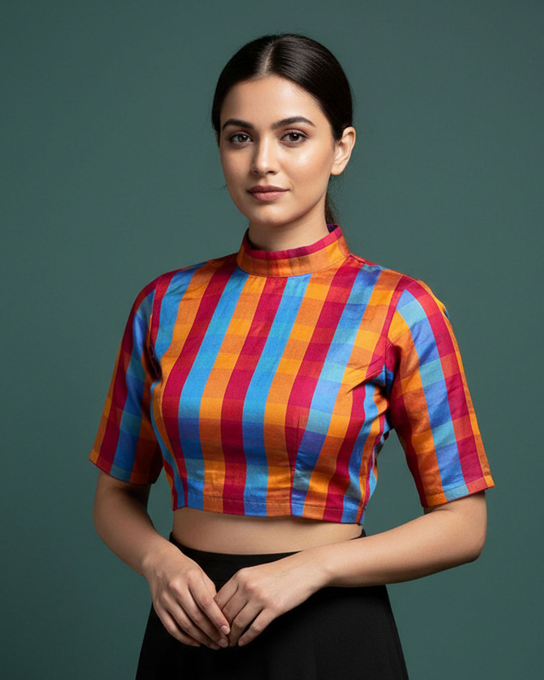 Women's Traditional Checked 1 Meter Blouse Material with Soft Finish - Multi