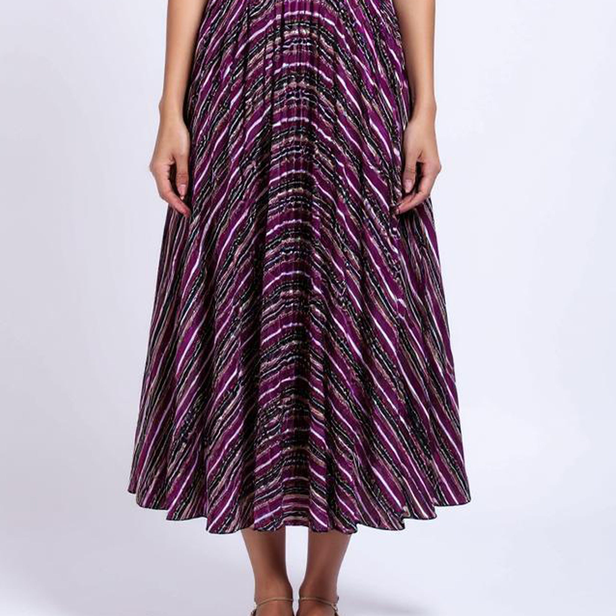 Chevron Print Pleated Midi Skirt - Multi