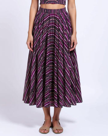 Chevron Print Pleated Midi Skirt - Multi