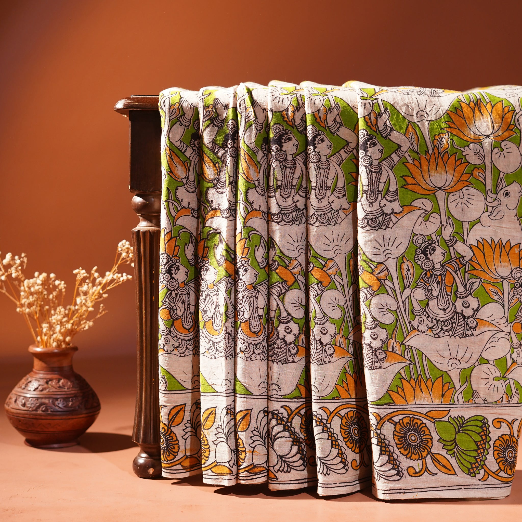 Cotton Kalamkari Printed Saree - Green