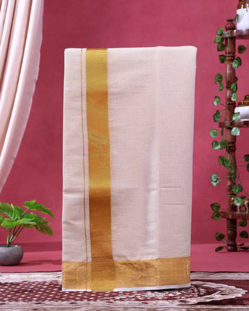 Men’s Classic Handloom Cotton Dhoti (9×5 Meter) with Traditional Gold Border - Off White